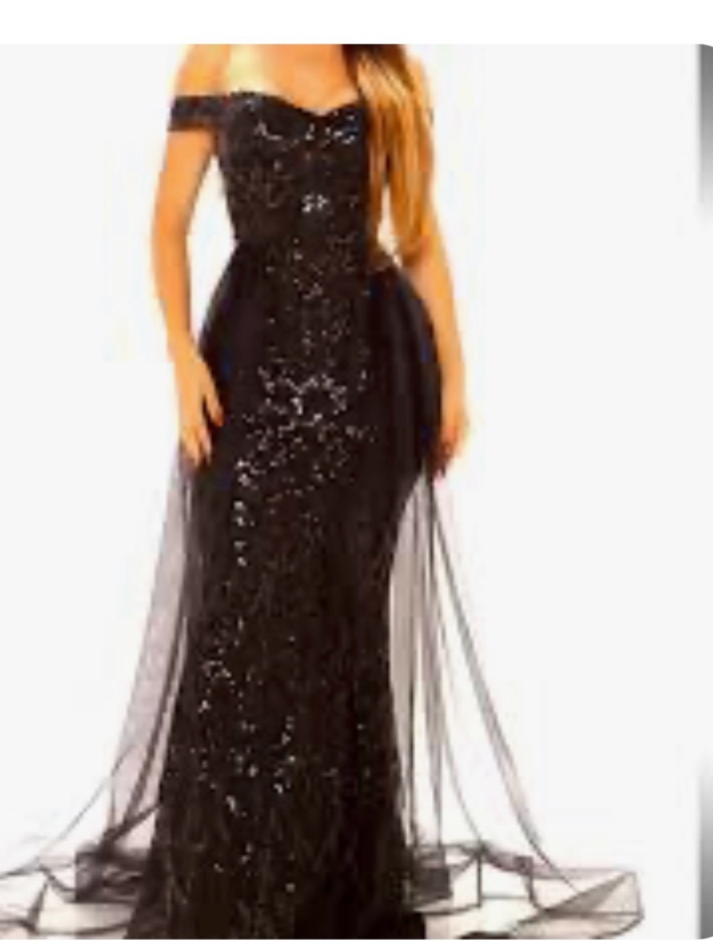 Fashion Nova Black Off-Shoulder Sequin Gown